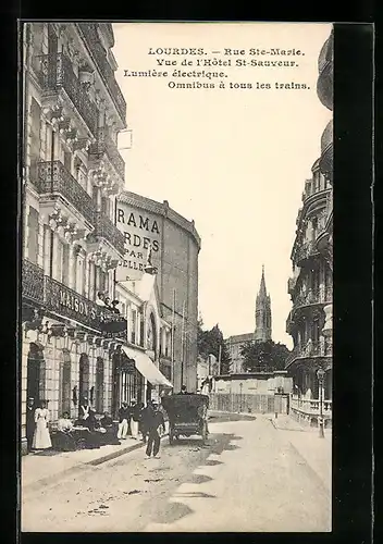 AK Lourdes, Rue Ste-Marie vue de l`Hotel St-Sauveurs