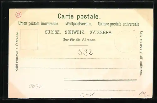 Lithographie Liestal, Oberthor mit Kirchenuhr, Kessel, Gesamtansicht