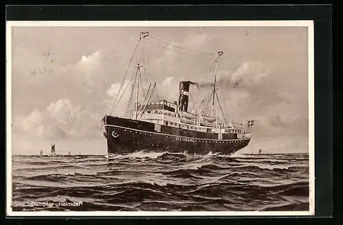 Künstler-AK Dampfer Heimdal auf See