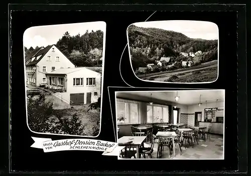 AK Schlehenmühle bei Egloffstein /Fränk. Schw., Gasthaus-Pension Backof J. Backof, Ortsansicht