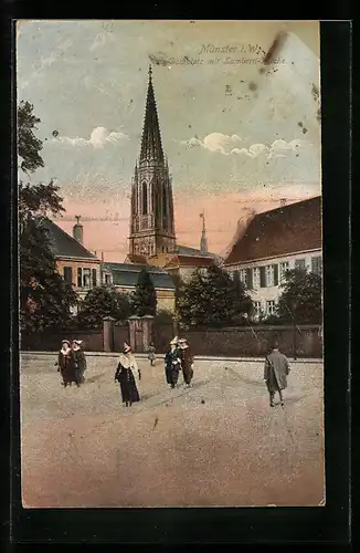 AK Münster, Domplatz mit Lamberti-Kirche