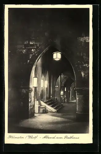 AK Münster /Westf., Abend am Rathaus