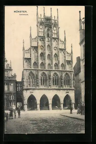 AK Münster, Strassenpartie am Rathaus