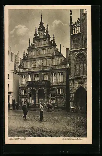 AK Münster i. W., Stadtweinhaus mit Strasse