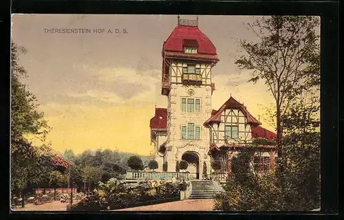 AK Theresienstein /Hof, Fachwerkhaus bei Abendrot