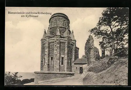 AK Rothenburg am Kyffhäuser, Bismarcksäule und Ruine Rothenburg