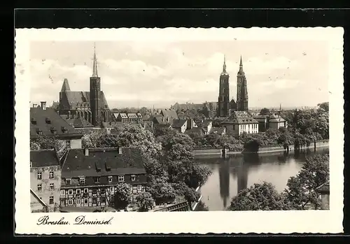 AK Breslau, Blick auf die Dominsel aus der Vogelschau