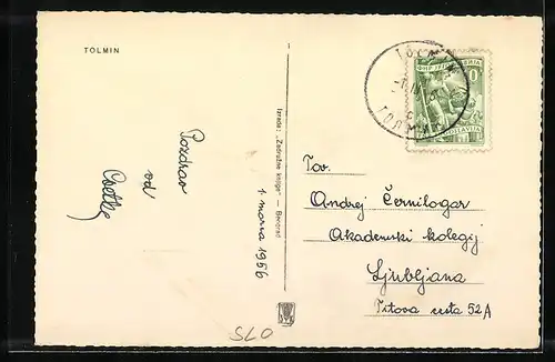 AK Tolmin, Ortsansicht mit Kirchturm