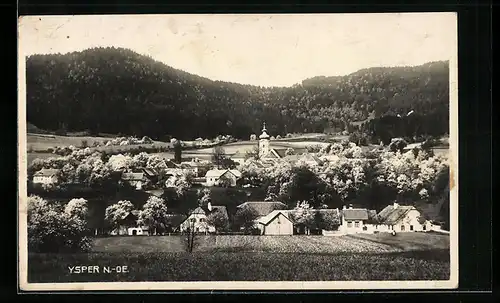 AK Ysper, Ortspanorama mit Kirchturm