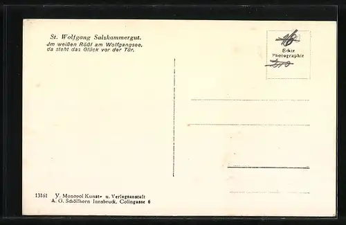 AK St. Wolfgang /Salzkammergut, Hotel & Pension Weisses Rössel, Schifflandungsplatz