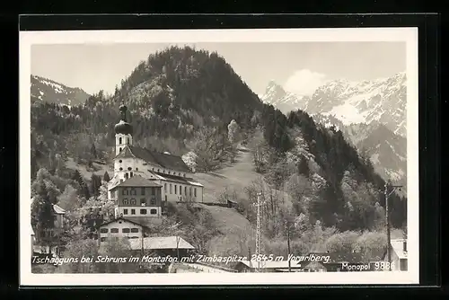 AK Tschagguns b. Schruns, Ortsansicht mit Zimbaspitze