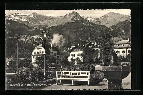 AK Hofgastein, Kurpark mit Blick auf Häuser und Berge