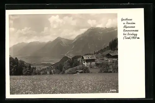 AK Zimmermoos bei Brixlegg, Gasthaus und Pension Alpenrose mit Umgebung, von einer Wiese gesehen