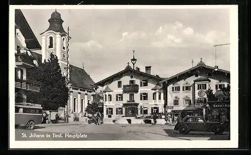 AK St. Johann, Hauptplatz mit Hotel und Geschäften