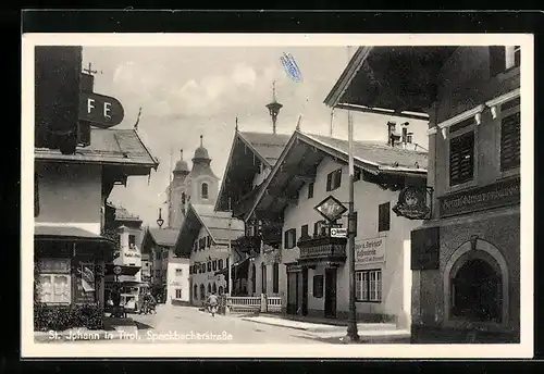 AK St. Johann, Speckbacherstrasse mit Kirche