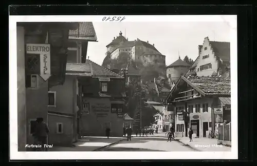 AK Kufstein, Strassenpartie mit Geschäften