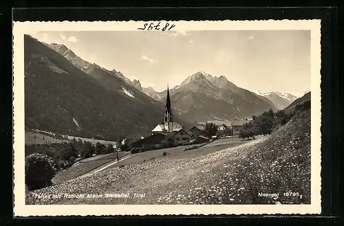 AK Telfes /Stubaital, Ortspartie mit Kirche und Habicht