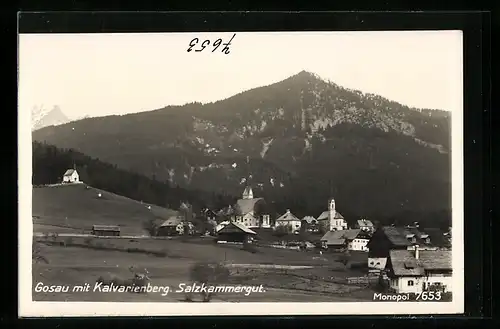 AK Gosau, Salzkammergut, Ortspartie mit Kalvarienberg