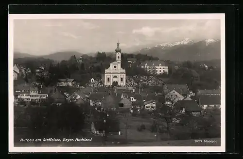 AK Murnau am Staffelsee /Bayer. Hochland, Ortspartie mit Kirche