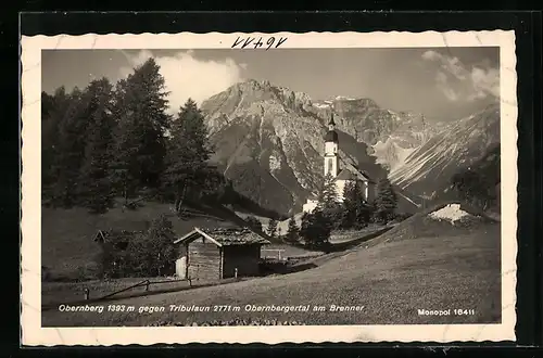AK Obernberg am Brenner /Obernbergertal, Ortspartie mit Kirche gegen Tribulaun
