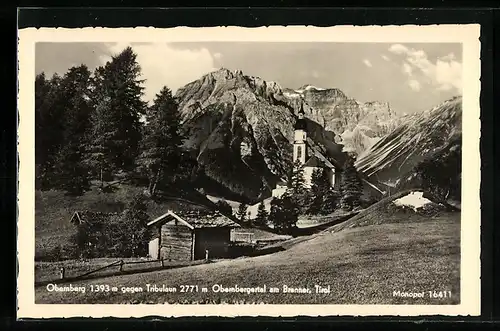 AK Obernberg am Brenner /Obernbergertal, Ortspartie mit Kirche gegen Tribulaun