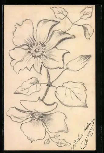 Künstler-AK Handgemalt: Blumen mit Blattwerk