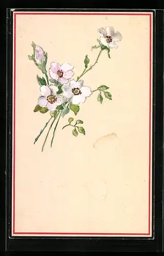 Künstler-AK Handgemalt: Ein Strauss Wildrosen