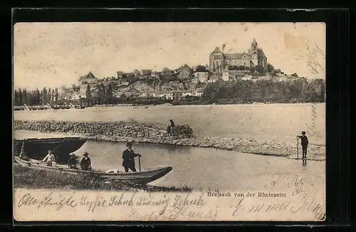 AK Breisach, Uferpartie mit Kirche von der Rheinseite