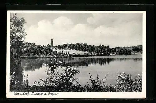 AK Buer i. Westf., Ehrenmal mit Bergsee