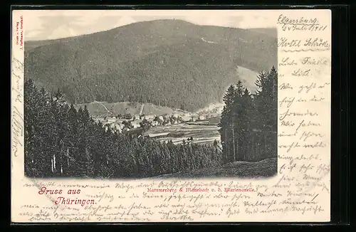 AK Kammerberg, Ortsansicht mit Manebach von der Marienquelle aus gesehen
