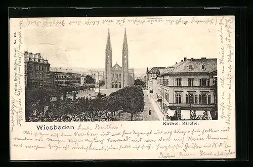 AK Wiesbaden, Katholische Kirche mit Denkmal