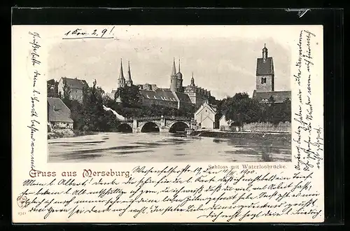 AK Merseburg, Schloss mit Waterloobrücke