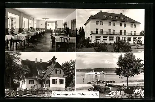 AK Riederau a. A., Genesungsheim, See mit Dampfer