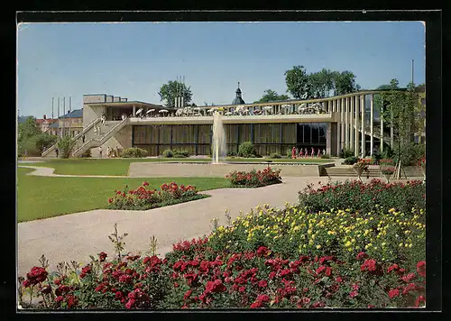 AK Coburg, Kongresshalle mit Springbrunnen