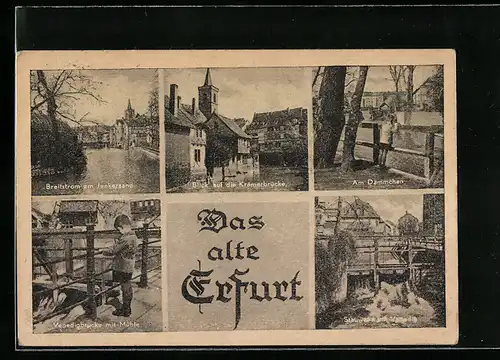 AK Erfurt, Krämerbrücke, Venedigbrücke, Ortspartie mit Krämerbrücke