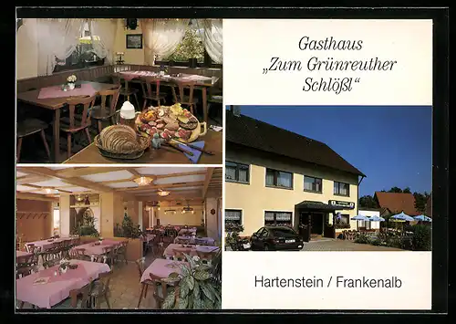 AK Hartenstein-Grünreuth /Frankenalb, Gasthaus zum Grünreuther Schlössl F. u. M. Uebler, rückseitig Lageplan