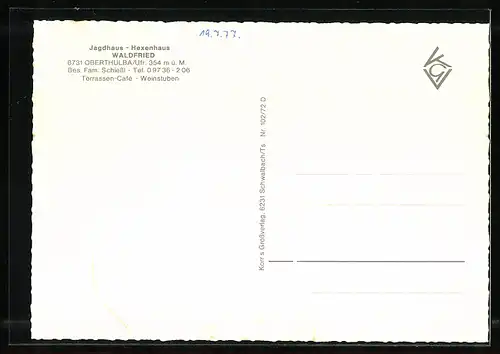 AK Oberthulba /Ufr., Gasthaus Waldfried Fam. Schiessl