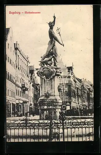 AK Augsburg, Merkurbrunnen mit Häusern