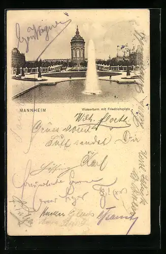 AK Mannheim, Wasserturm mit Friedrichsplatz