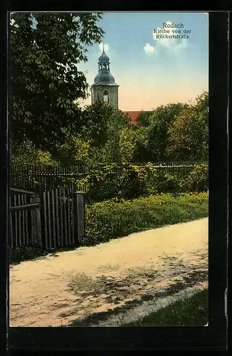 AK Rodach, Blick auf die Kirche von der Rückerstrasse aus