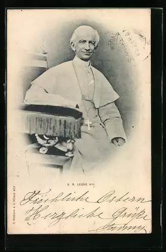 AK Papst Leo XIII. in Robe mit Kreuzkette