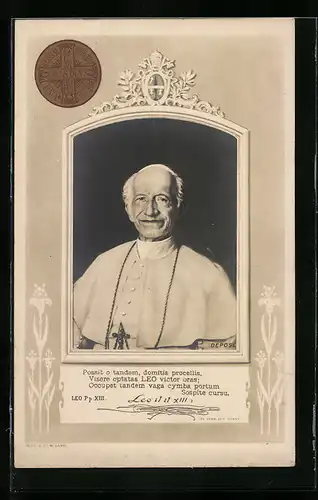 AK Portrait von Papst Leo XIII. mit Siegel