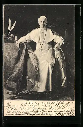 Künstler-AK Papst Leo XIII. am Schreibtisch