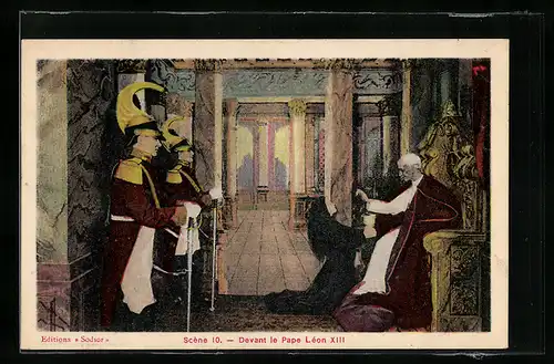AK Frau kniet vor Papst Leo XIII.