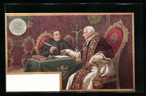 Künstler-AK Papst Leo XIII. diktiert einen Brief
