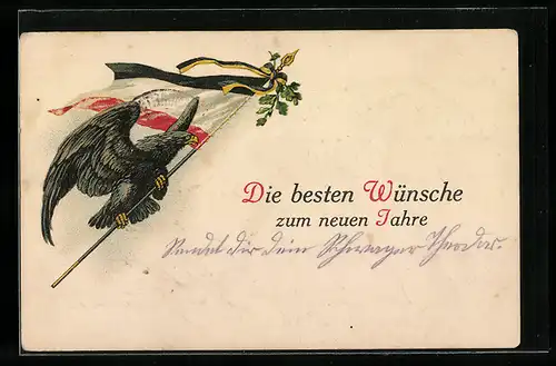 AK Adler mit Fahne und Eichenzweig, Neujahrsgruss