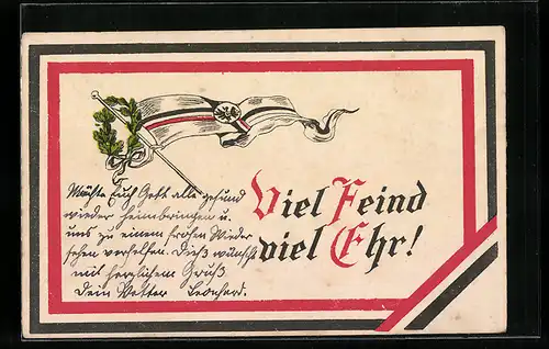 AK Viel Feind viel Ehr!, Fahne mit Eichenkranz