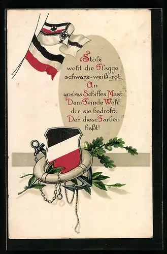 AK Reichs- und Reichskriegsflagge, Rettungsring und Anker