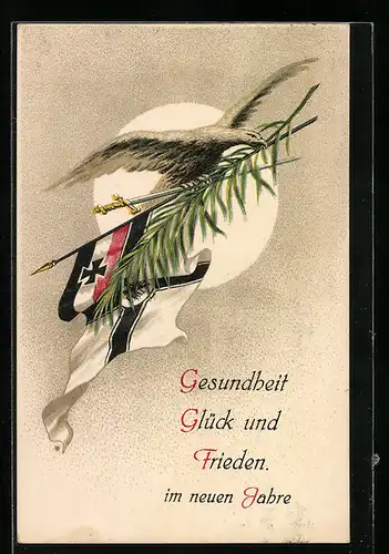 AK Tapfer mit unverlorenem Mut..., Adler mit Palmzweig, Fahnen