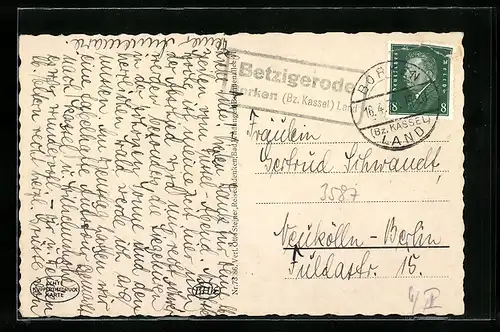 AK Landpoststempel Betzigerode-Borken Land /Bez Kassel